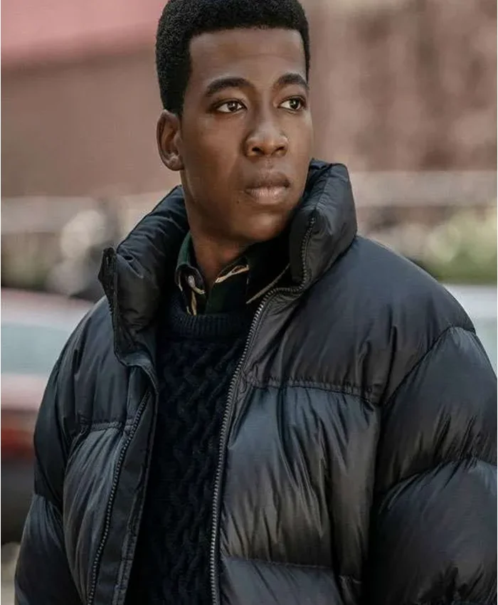 Close-up of Kanan Stark Power Book III Raising Kanan S05 Black Puffer Jacket