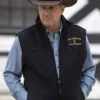 Close-up of Kevin Costner Yellowstone Mens Black Wool Zip-Up Vest