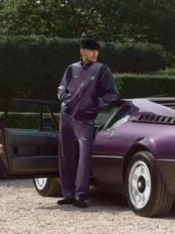 Close-up of Kith for BMW Chapter IV 2026 Luxe Velour Braxton Velvet Purple Tracksuit