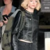 Close-up of Lucky S01 Anya Taylor-Joy Black Cafe Racer Leather Jacket