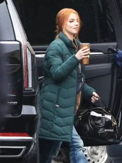Close-up of Lucky Season 01 Anya Taylor-Joy Green Parachute Puffer Coat