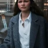 Close-up of MJ Spider-Man Brand New Day 2026 Zendaya Grey Coat