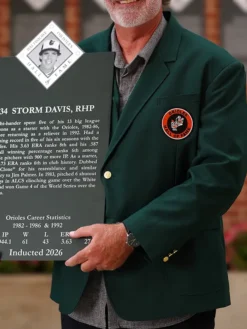 Close-up of MLB Baltimore Orioles Chris Davis Hall of Fame Green Blazer
