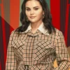 Close-up of Mabel Mora Only Murders In The Building Selena Gomez S03 Plaid Jacket
