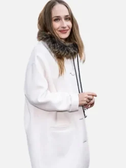 Close-up of Marc Jacobs Spring 2027 New York City Jemima Kirke White Wool Coat