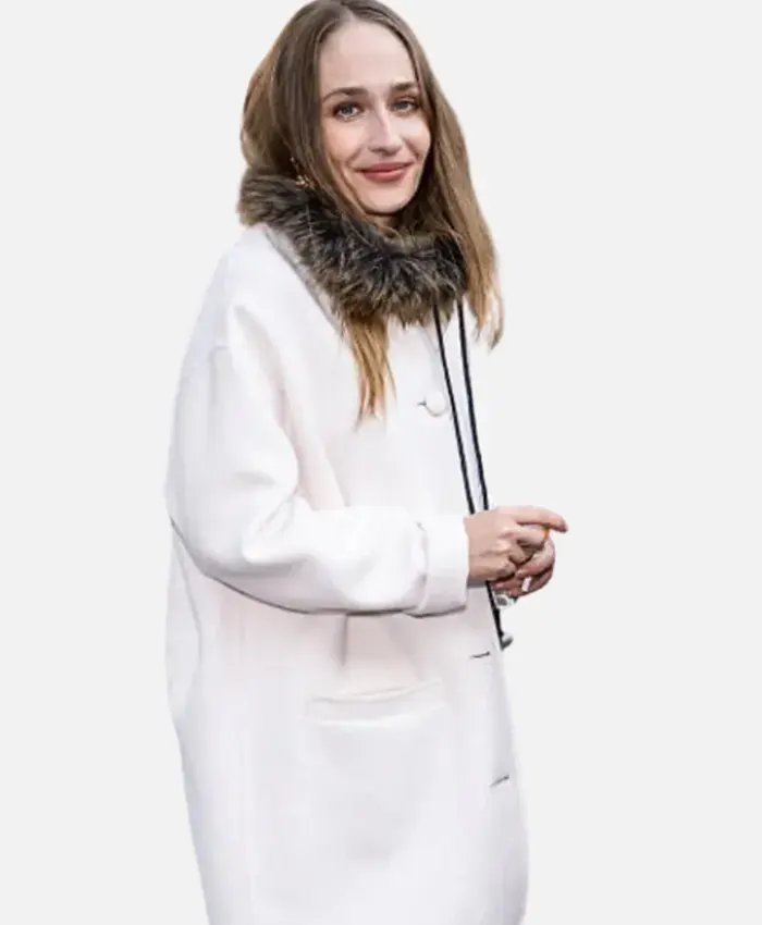 Close-up of Marc Jacobs Spring 2027 New York City Jemima Kirke White Wool Coat
