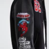 Close-up of Marvel Aero Spider-Man Black 62 Varsity Bomber Jacket Sale