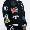 Close-up of Marvel Venom Lethal Protector Eddie Brock Black Wool Varsity Jacket