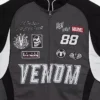 Close-up of Marvel Venom Moto Biker Black Cotton Bomber Jacket