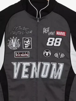 Close-up of Marvel Venom Moto Biker Black Cotton Bomber Jacket
