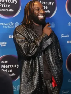 Close-up of Mercury Music Prize 2026 Kojey Radical Black Oversized Leather Jacket