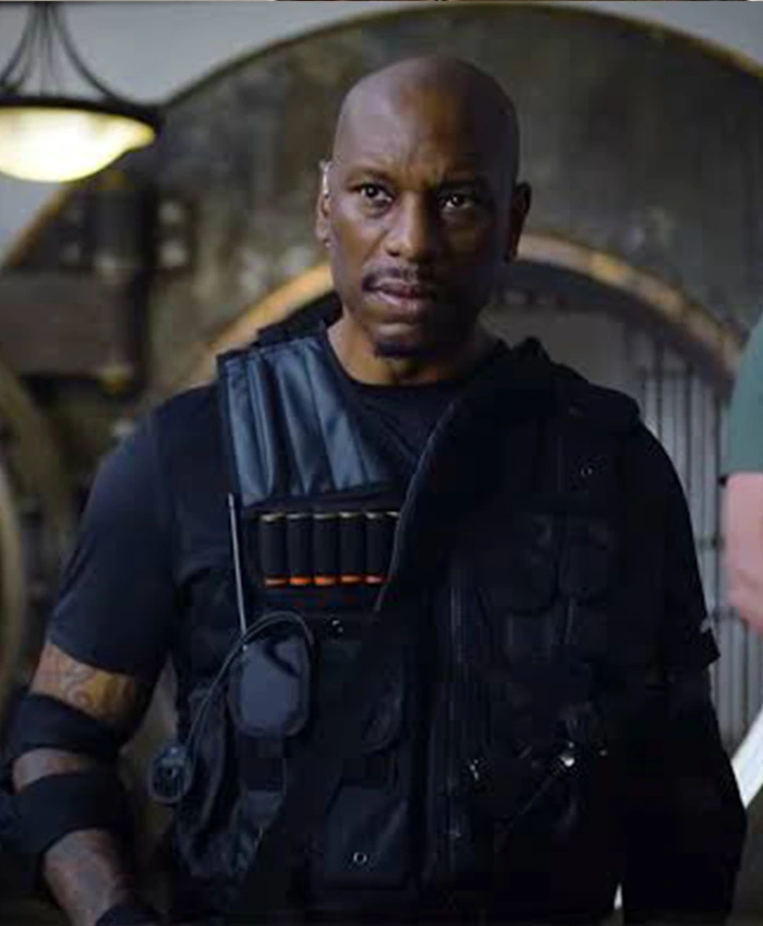 Close-up of Movie Straight Shot 2026 Tyrese Gibson Black Military Vest