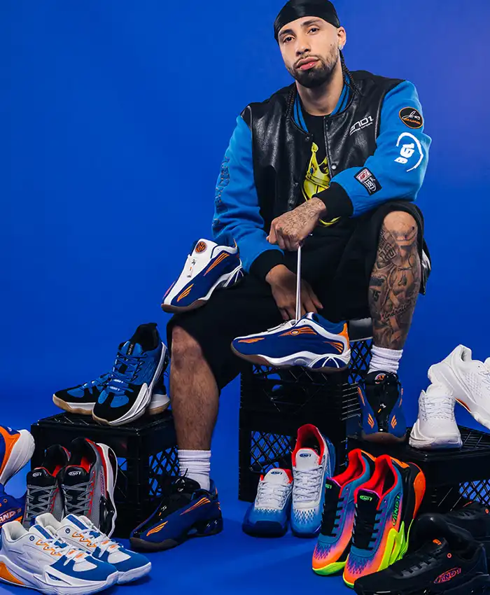 Close-up of NBA Jose Alvarado SLAM Kicks 29 Custom AND1 Black And Blue Varsity Jacket