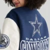 Close-up of NFL Dallas Cowboys Navy And White Varsity Jacket