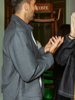 Close-up of Novak Djokovic Tennis Club Lacoste New York Cotton Grey Workwear Jacket