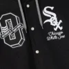 Close-up of OVO x MLB Chicago White Sox Black Insulated Cotton Twill Bomber Jacket