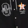 Close-up of OVO x MLB Houston Astros Black Insulated Cotton Twill Bomber Jacket