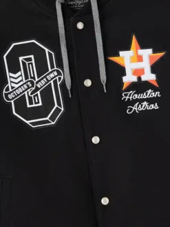 Close-up of OVO x MLB Houston Astros Black Insulated Cotton Twill Bomber Jacket
