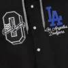 Close-up of OVO x MLB Los Angeles Dodgers Black Insulated Cotton Twill Bomber Jacket
