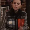 Close-up of Only Murders In The Building S03 Selena Gomez Wool Tartan Jacket