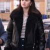 Close-up of Only Murders In The Building S04 Black Shearling Leather Jacket