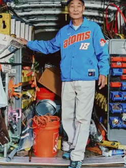 Close-up of Palace x Field Autumn 2026 Atoms 18 Blue Nylon Coach Jacket