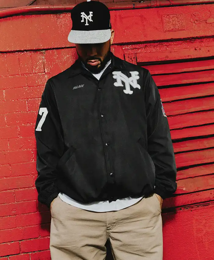 Close-up of Palace x Field Flannels Autumn 2026 17 Black Nylon Coach Jacket