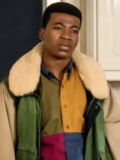 Close-up of Power Book III Raising Kanan S03 Kanan Stark Shearling Jacket