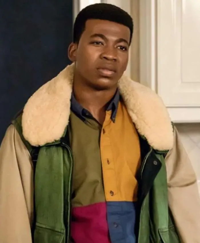 Close-up of Power Book III Raising Kanan S03 Kanan Stark Shearling Jacket