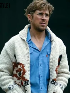 Close-up of Project Hail Mary 2026 Ryan Gosling Ryland Grace Cream Fox Cardigan Jacket