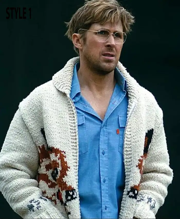 Close-up of Project Hail Mary 2026 Ryan Gosling Ryland Grace Cream Fox Cardigan Jacket
