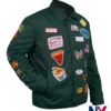 Close-up of Robert Downey Jr. Avengers Endgame Encore Tony Stark Green Cotton Patchwork Jacket