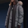 Close-up of Selena Gomez Only Murders in the Building S02 Grey Hooded Jacket