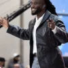 Close-up of Shaboozey NBC’s Today Rockefeller Plaza 2026 In NYC Black Leather Blazer