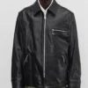 Close-up of Stüssy x eYe Junya Watanabe Man Black Leather Zip-Up Jacket