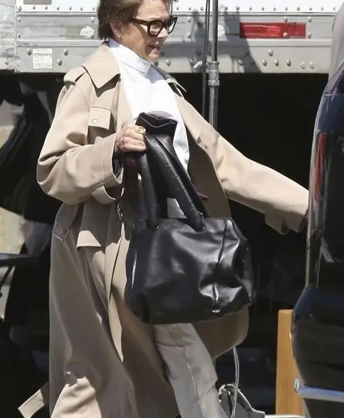 Close-up of TV Series Lucky Season 01 Annette Bening Beige Cotton Trench Coat
