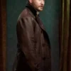 Close-up of TV-Series Yellowstone Rip Wheeler Long Black Leather Trench Coat