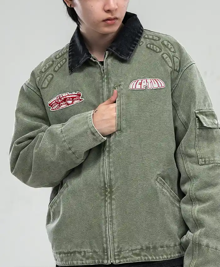 Close-up of Teenage Mutant Ninja Turtles Green Jacket x Neptun Green Cotton Turtles Jacket