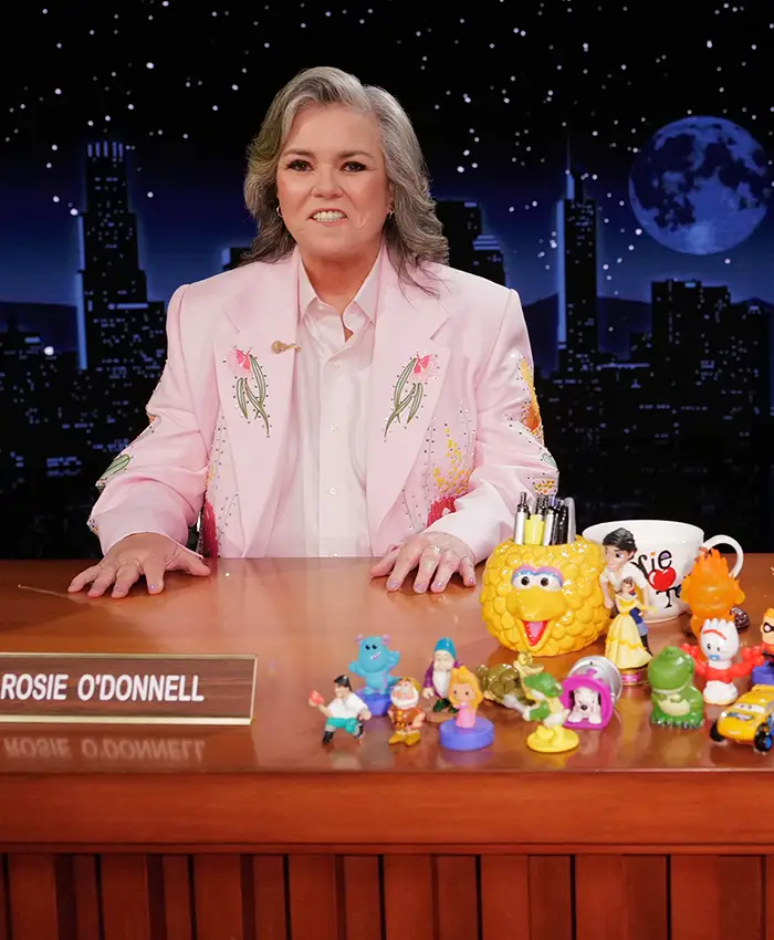 Close-up of The Jimmy Kimmel Live Show Rosie O'Donnell Pink Suiting Fabric Blazer