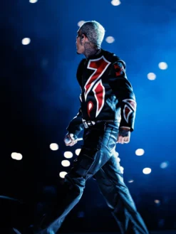 Close-up of The R&B Tour Toronto Chris Brown Red And Black Moto Leather Jacket