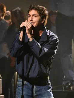 Close-up of The Tonight Show Starring Jimmy Fallon Tucker Pillsbury Blue Jacket