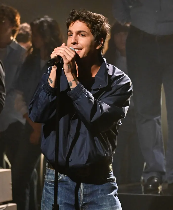 Close-up of The Tonight Show Starring Jimmy Fallon Tucker Pillsbury Blue Jacket