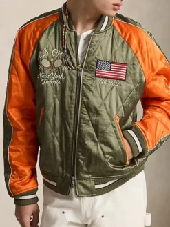 Close-up of US Open Polo Ralph Lauren 2026 Souvenir Satin Quilted Bomber Jacket