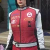 Close-up of Video Game GTA V Ashley Butler Red And White Cotton Racing Jacket