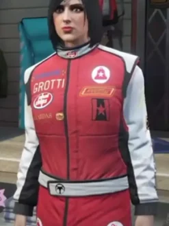 Close-up of Video Game GTA V Ashley Butler Red And White Cotton Racing Jacket