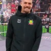 Close-up of WWE NXT Grayson Waller Black Fleece Stay Real Hooded Jacket