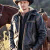 Close-up of Yellowstone Eric McGraw S03 E07 Ranch Wear Cattle Thief Brown Leather Jacket