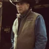 Close-up of Yellowstone S03 Dutton Ranch Brown Wool Vest Sale
