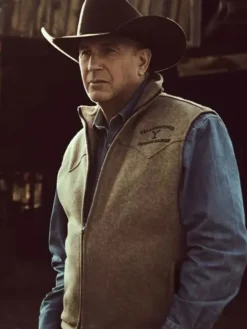 Close-up of Yellowstone S03 Dutton Ranch Brown Wool Vest Sale