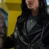 Close-up of Zisa Power Book III Raising Kanan S02 Black Biker Leather Jacket